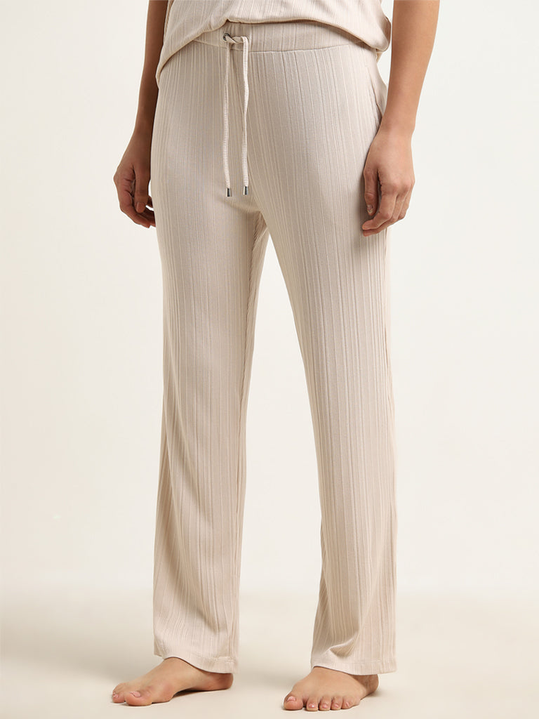 Wunderlove Beige Ribbed High-Rise Pants