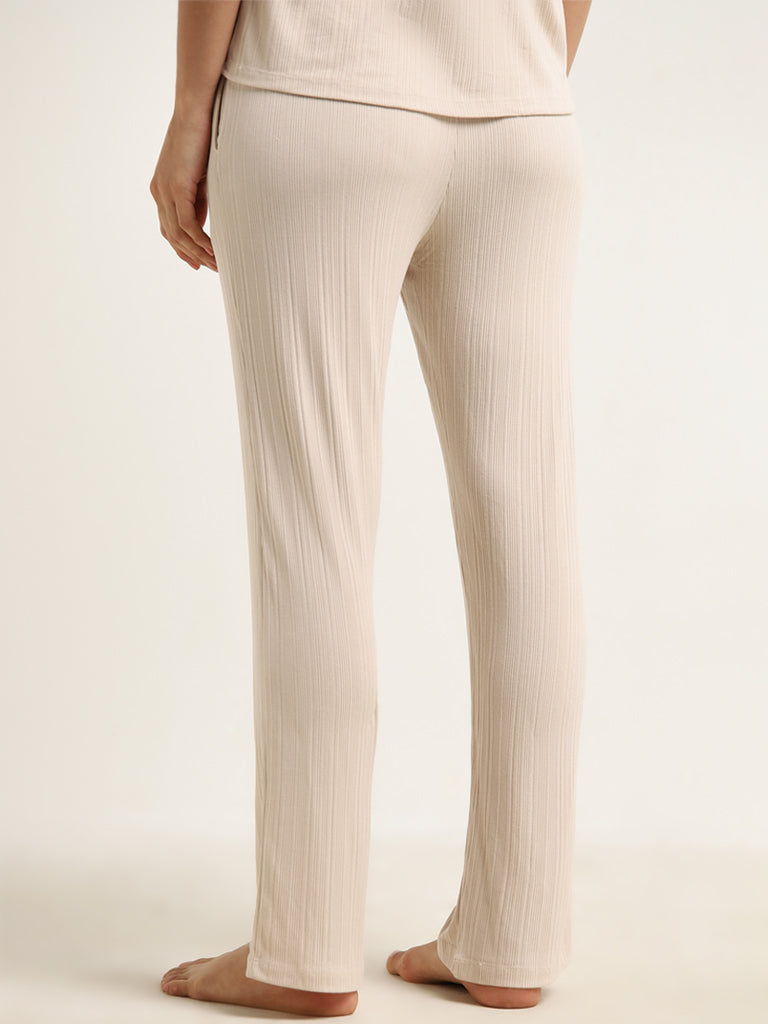 Wunderlove Beige Ribbed High-Rise Pants