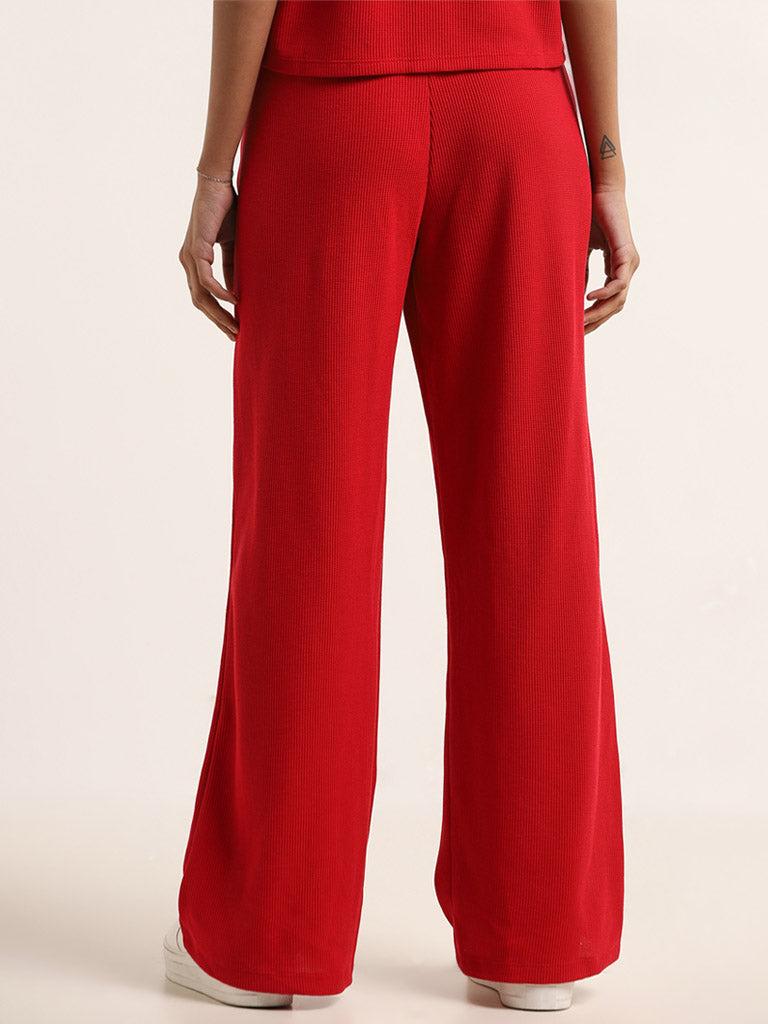 Superstar Red Ribbed High-Rise Pants