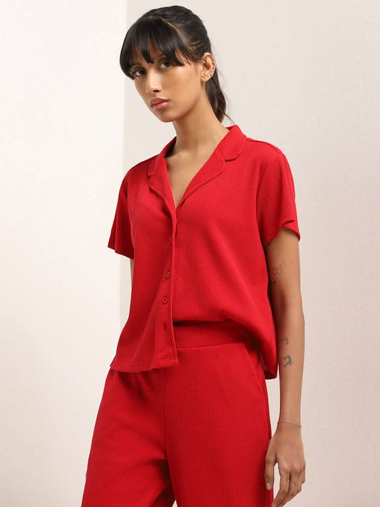 Superstar Red Ribbed-Textured Shirt