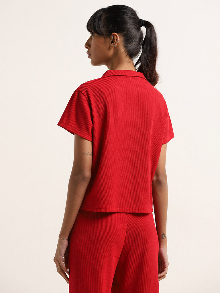 Superstar Red Ribbed-Textured Shirt