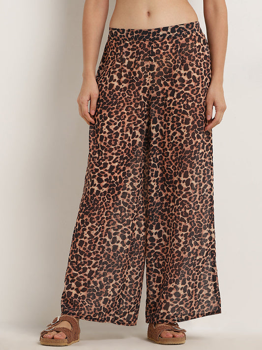 Wunderlove Brown Animal Print High-Rise Swim Pants