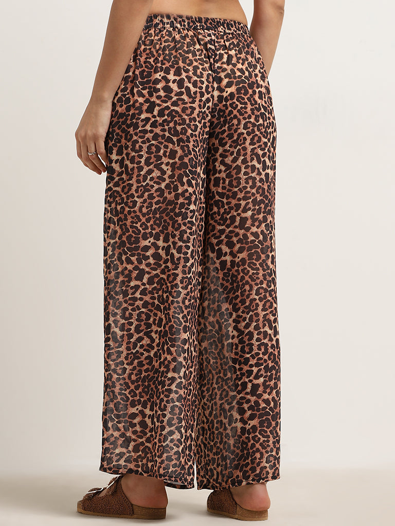 Wunderlove Brown Animal Print High-Rise Swim Pants