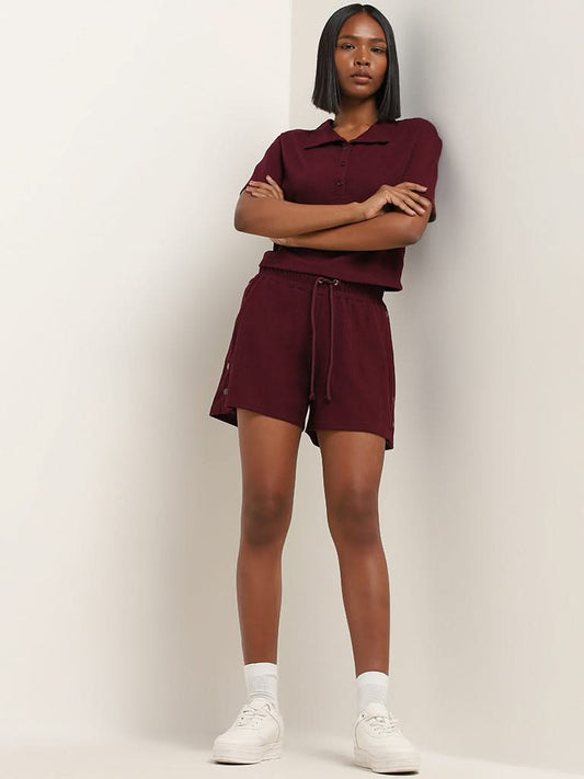 Superstar Maroon Button-Detailed High-Rise Shorts