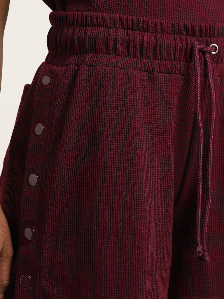 Superstar Maroon Button-Detailed High-Rise Shorts