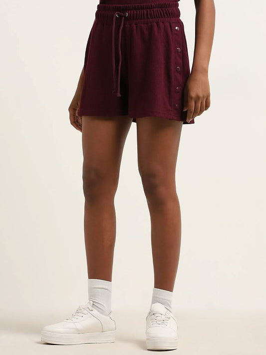 Superstar Maroon Button-Detailed High-Rise Shorts