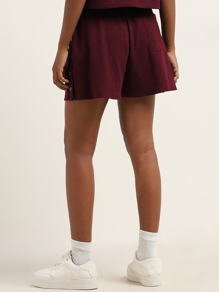 Superstar Maroon Button-Detailed High-Rise Shorts