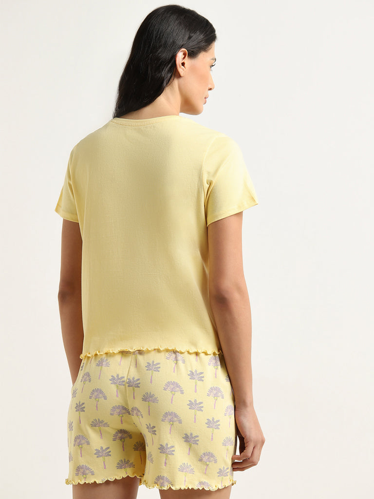 Wunderlove Yellow Typographic Cotton Shorts Set In A Bag