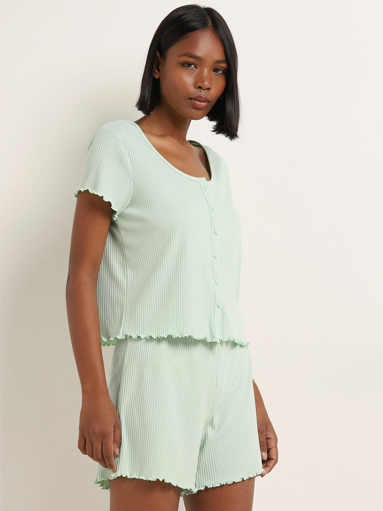 Superstar Mint Ribbed Textured T-Shirt