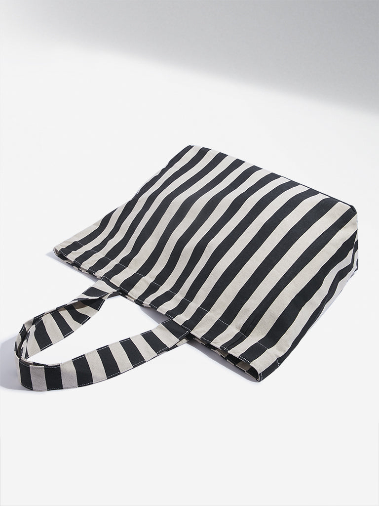 Westside Black & White Striped Alex Tote Bag