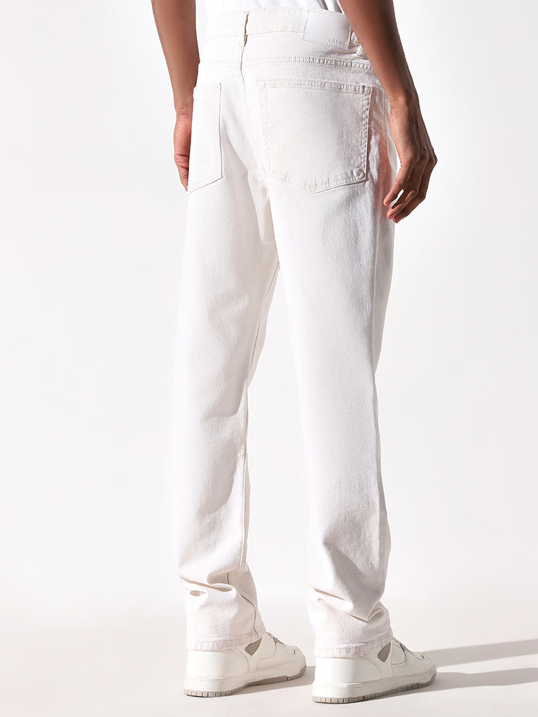 Nuon Plain White Straight Fit Mid Raised Jeans