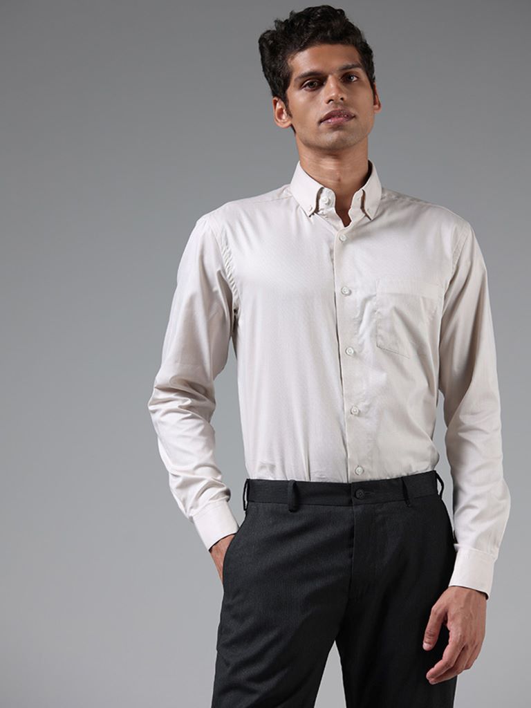 WES Formals Crisp Solid Beige Shirt