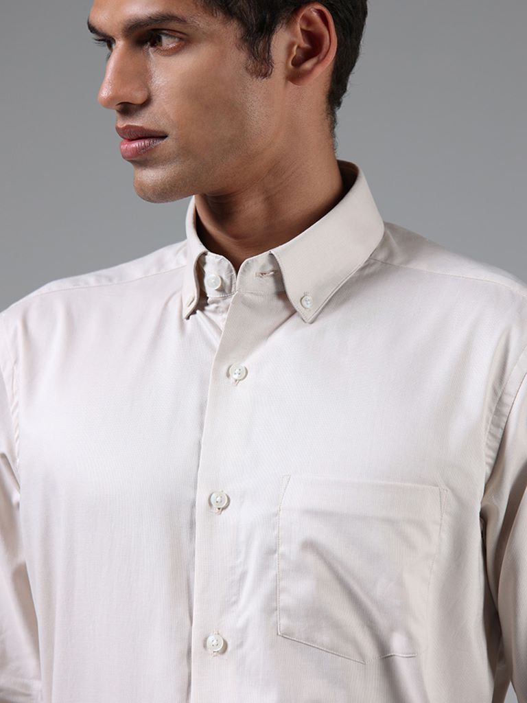 WES Formals Crisp Solid Beige Shirt