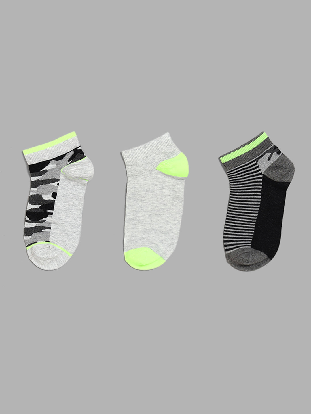 Y&F Kids Neon Camo Multicolour Assorted Socks - Pack of 3