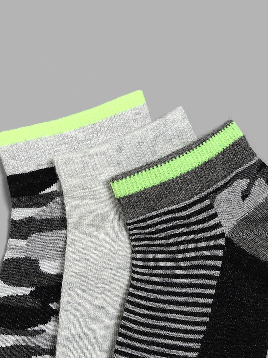 Y&F Kids Neon Camo Multicolour Assorted Socks - Pack of 3