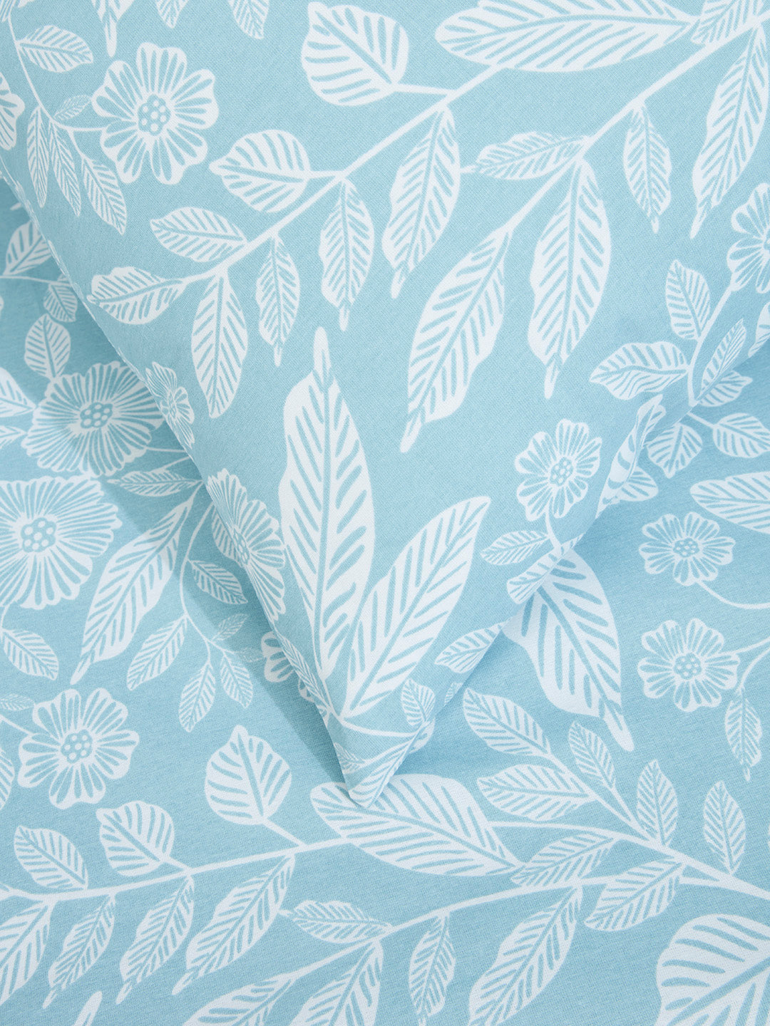 Westside Home Aqua Leaf Design Double Bed Flat Sheet and Pillowcase Set