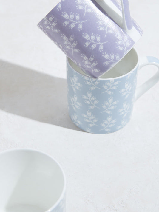 Westside Home Lavender & Blue Printed Mugs (Set of 4)