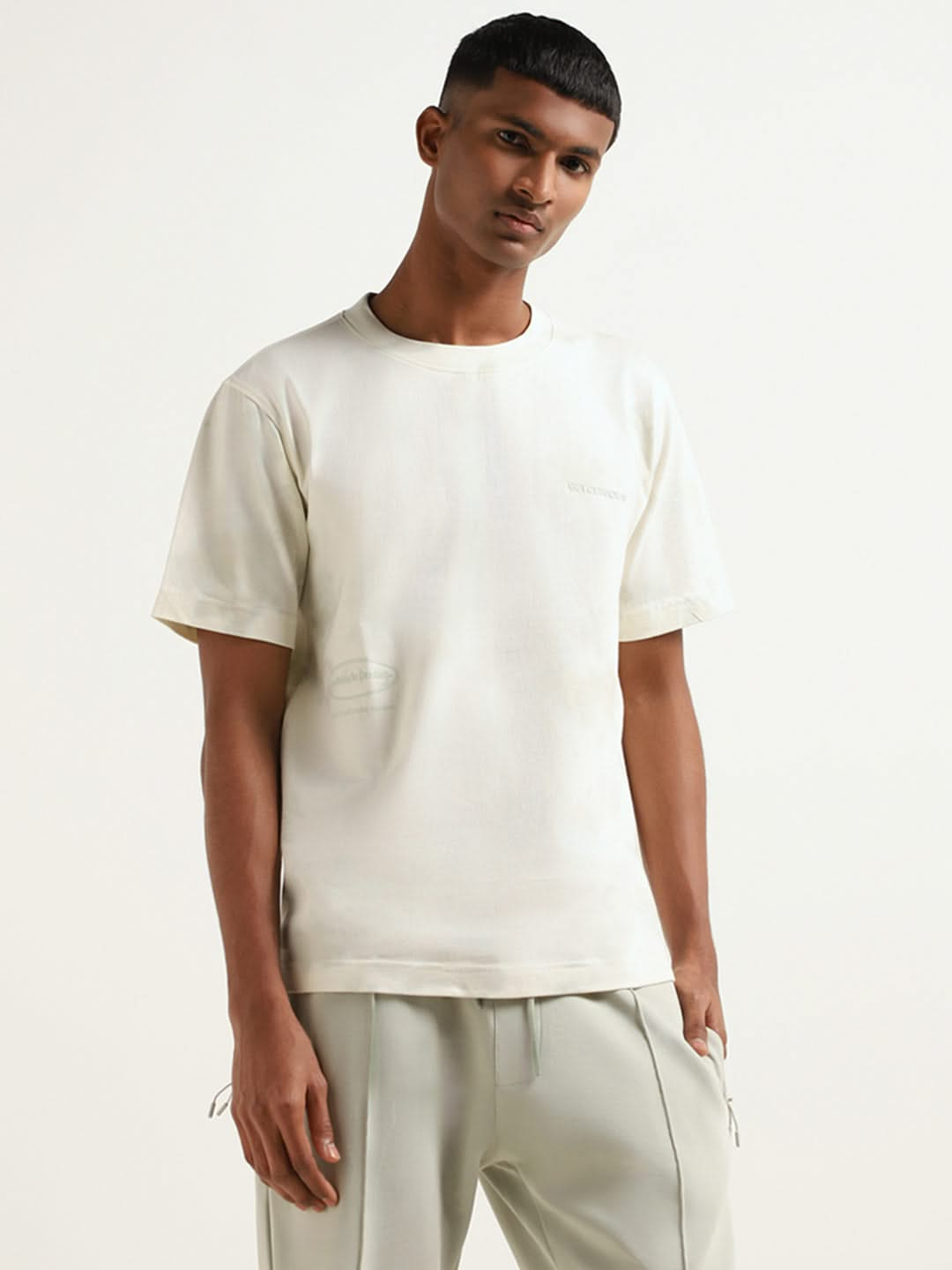 Studiofit Off-White Printed Cotton Relaxed-Fit T-Shirt