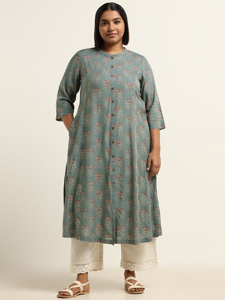 Diza Grey Printed Cotton Kurta