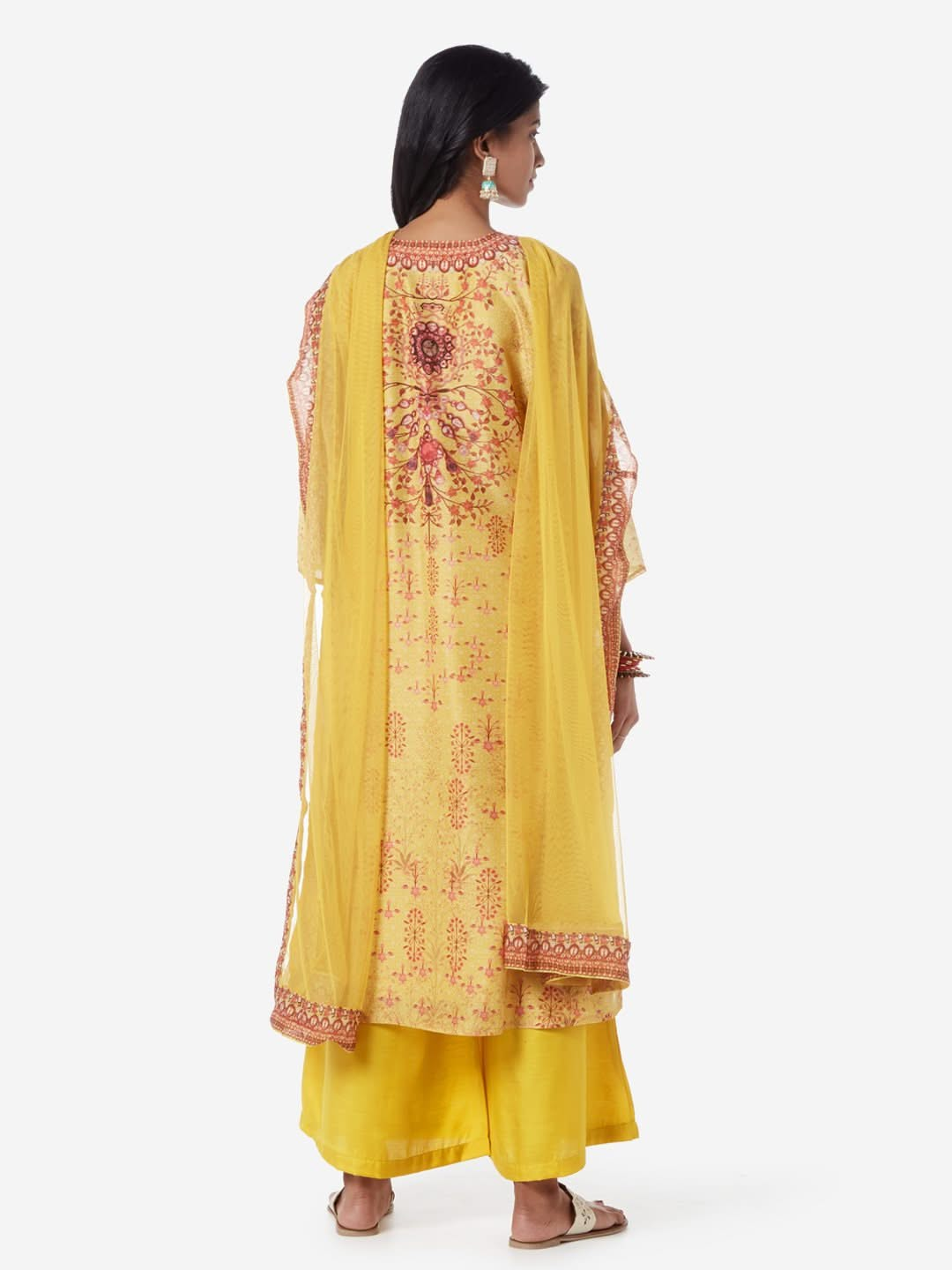 Vark Yellow A-line Kurta, Dupatta And Palazzos