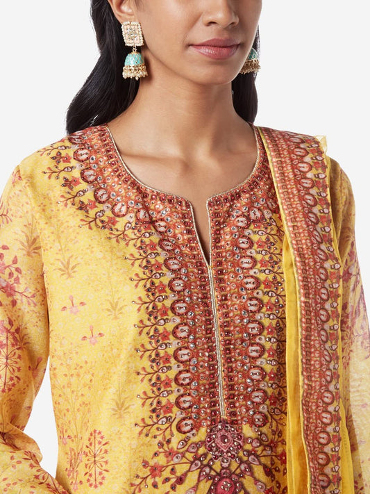 Vark Yellow A-line Kurta, Dupatta And Palazzos