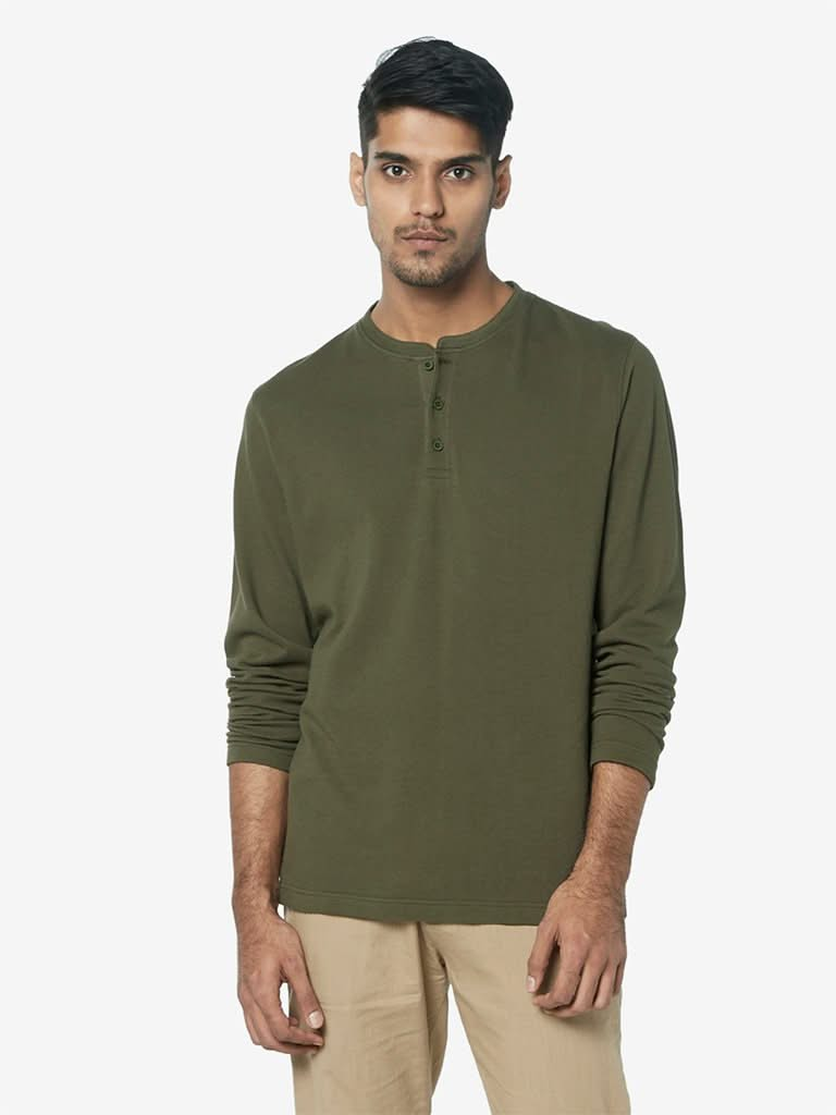 ETA Olive Self-Textured Slim Fit T-Shirt