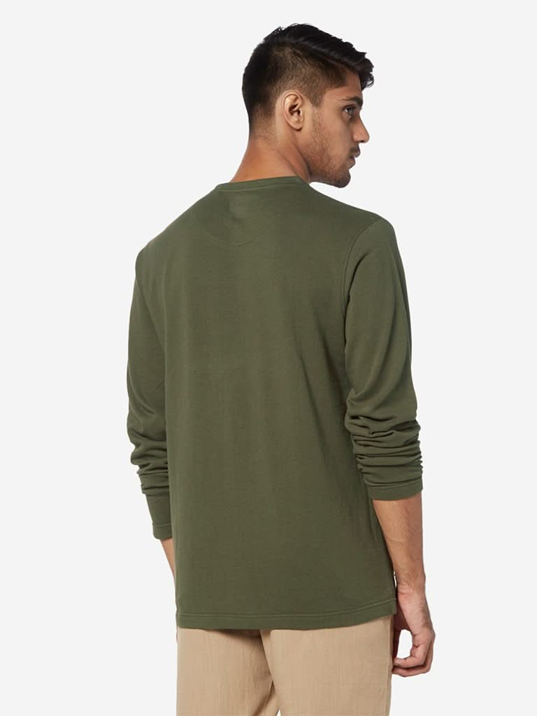 ETA Olive Self-Textured Slim Fit T-Shirt