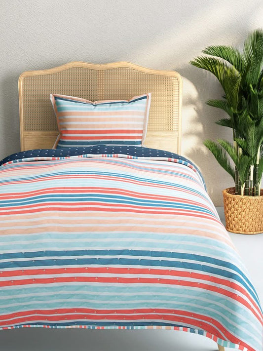 Westside Home Multicolour Striped 144TC Single Blanket With One Pillowcase