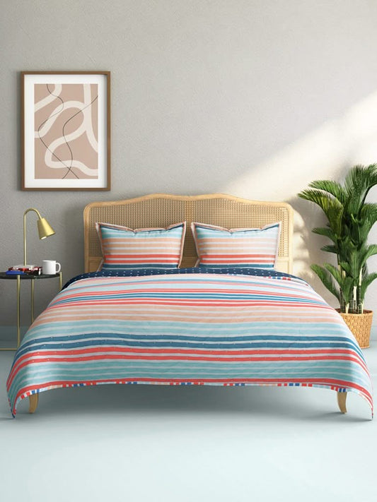 Westside Home Multicolour Striped 144TC Double Blanket With Two Pillowcases