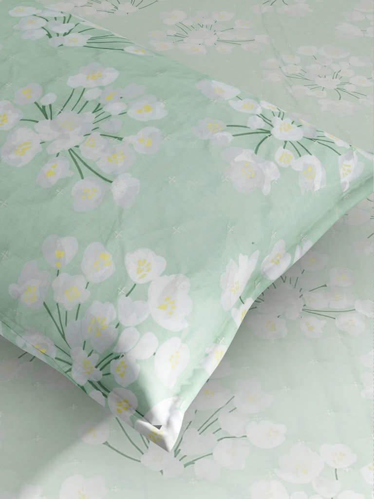 Westside Home Mint Blossom Print 144TC Single Blanket With One Pillowcase