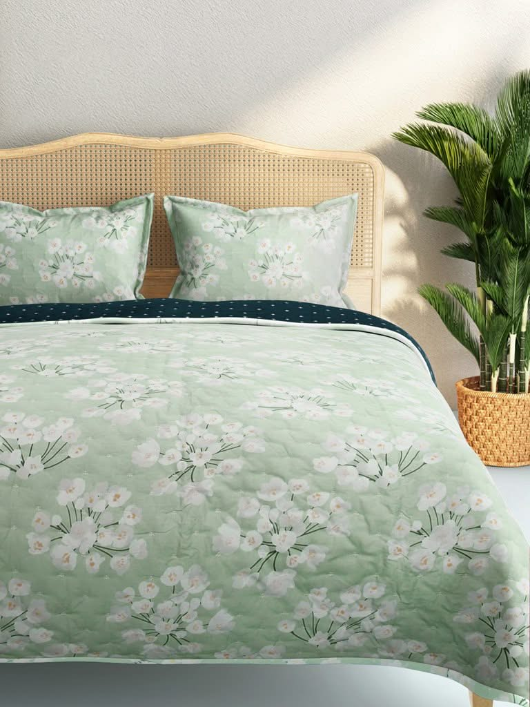 Westside Home Mint Blossom Print 144TC Double Blanket With Two Pillowcases