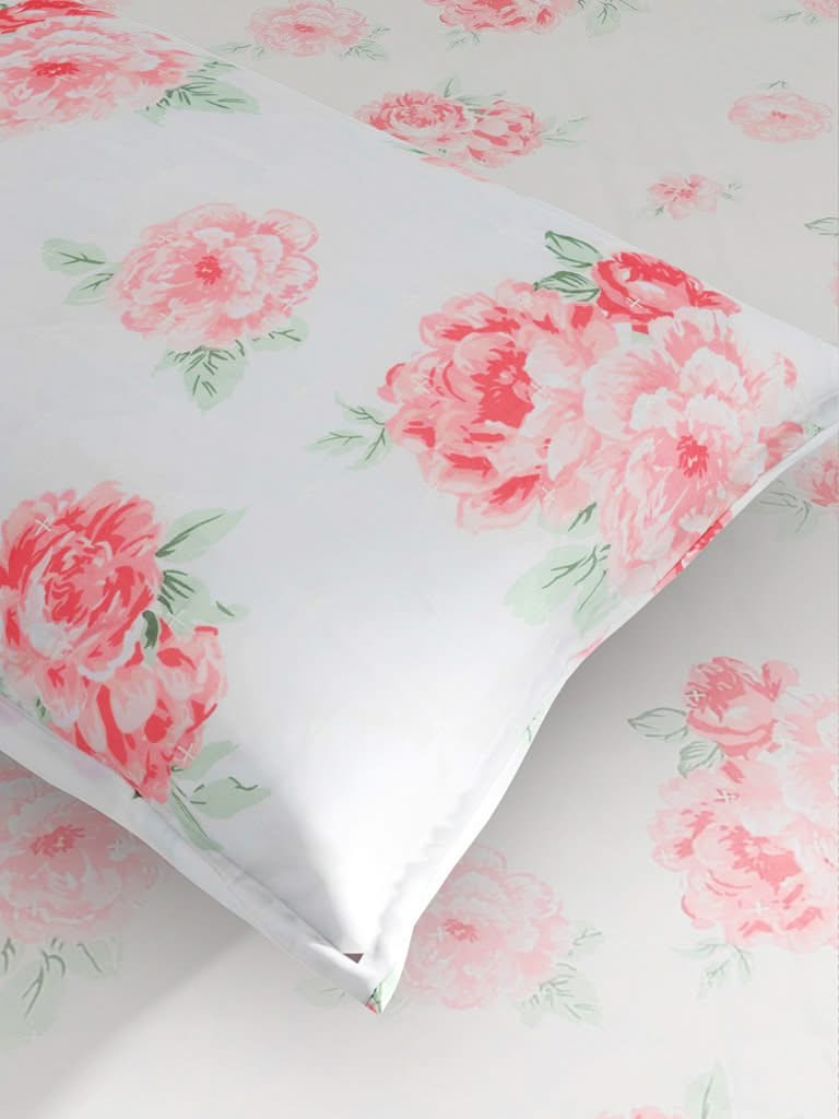 Westside Home Pink Floral Design 144TC Single Blanket With One Pillowcase