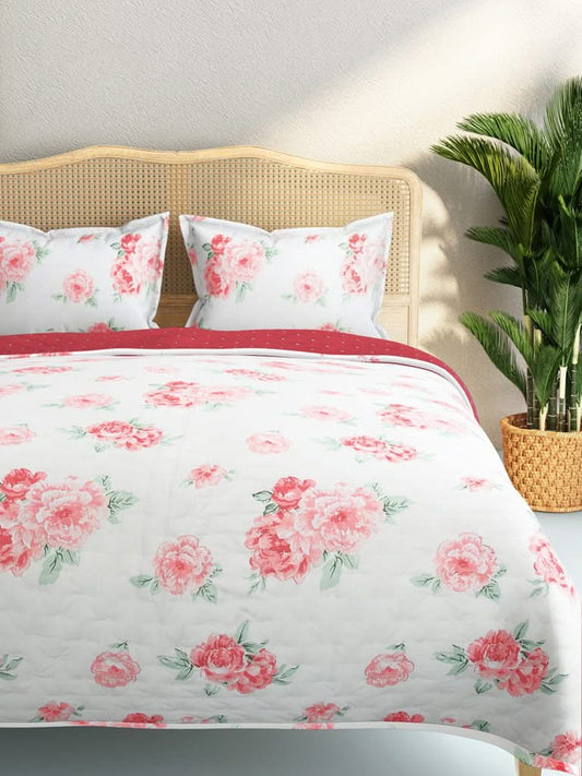 Westside Home Pink Floral Design 144TC Double Blanket With Two Pillowcases