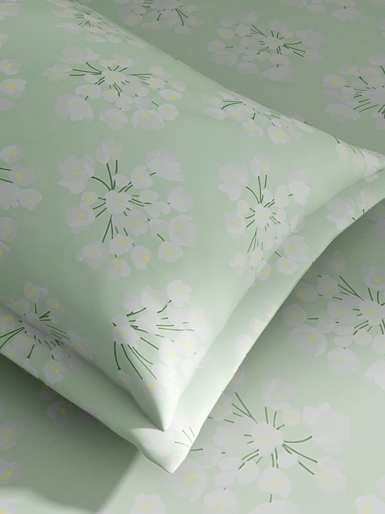 Westside Home Mint Floral 144TC Single Bedsheet with One Pillowcase