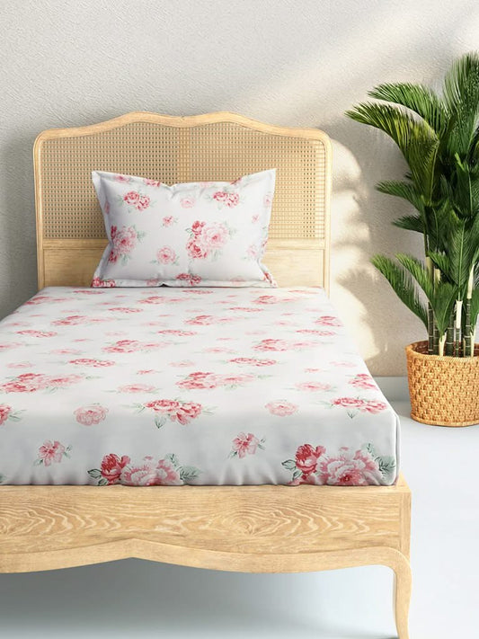 Westside Home Pink Rose Print 144TC Single Bedsheet with One Pillowcase