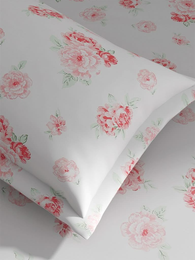 Westside Home Pink Rose Print 144TC Single Bedsheet with One Pillowcase