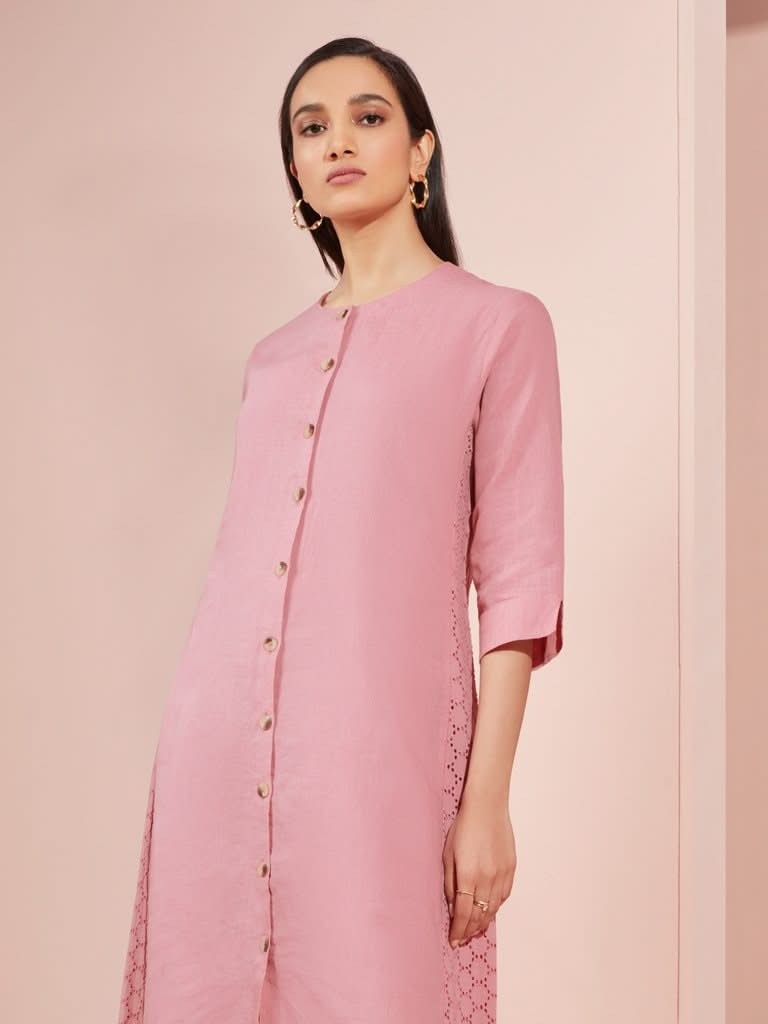 Zuba Pink Cutout Design A-line Kurta