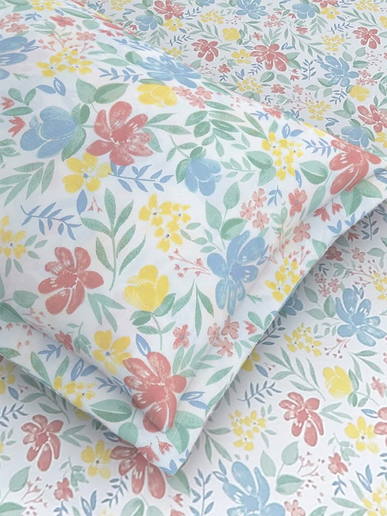 Westside Home Multicolour Floral Print 144TC Single Bedsheet With One Pillowcase