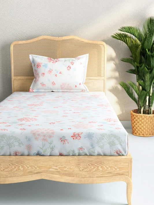 Westside Home Multicolour Hydrangea Design 144TC Single Bedsheet With One Pillowcase