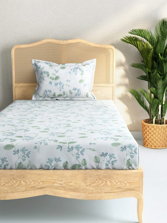 Westside Home Mint Leaf Print 144TC Single Bedsheet With One Pillowcase