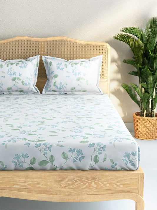 Westside Home Mint Leaf Print 144TC Double Bedsheet With Two Pillowcases