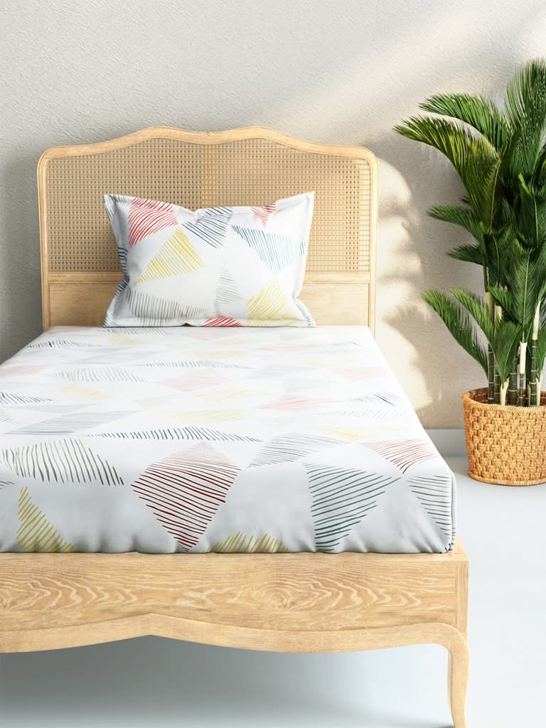 Westside Home Multicolour Geometrical Print 144TC Single Bedsheet With One Pillowcase