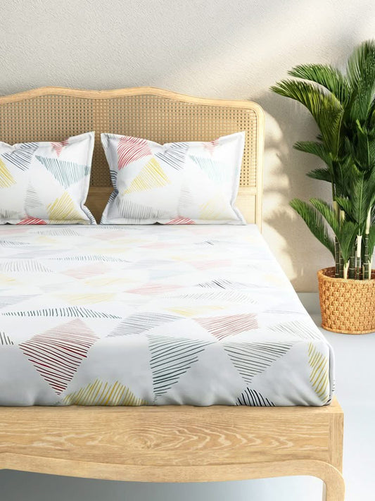 Westside Home Multicolour Geometrical Print 144TC Double Bedsheet With Two Pillowcases