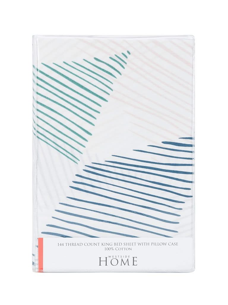 Westside Home Multicolour Geometrical Print 144TC King Bedsheet With Two Pillowcases