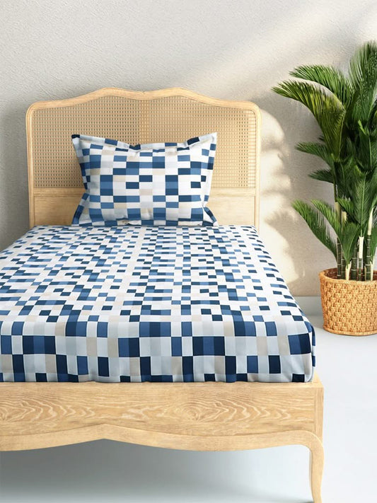 Westside Home Indigo Rectangular Design 144TC Single Bedsheet With One Pillowcase