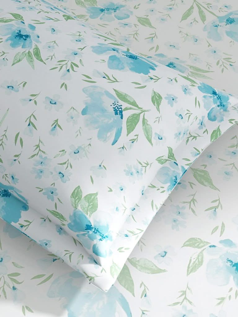 Westside Home Blue Bird Print 210TC Sateen Single Bedsheet With One Pillowcase