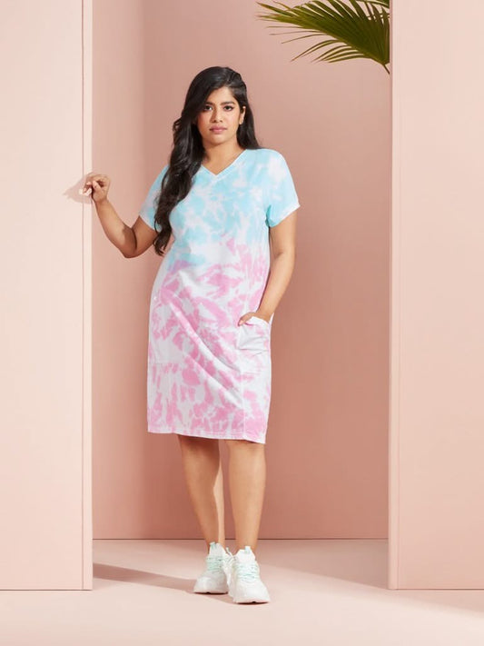 Sassy Soda Curves Pink Tie-Dye T-Shirt Dress