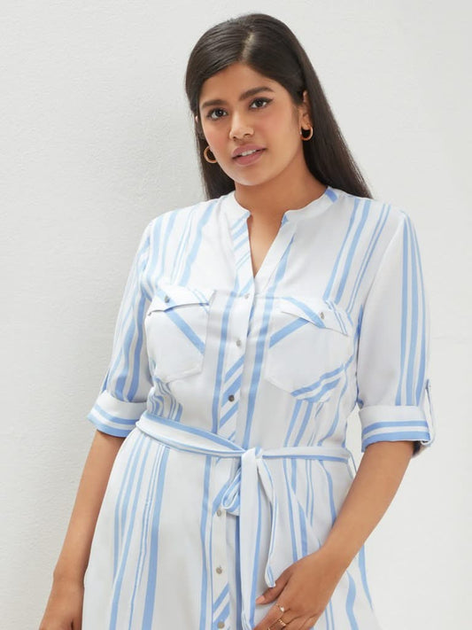 Gia Curves White Striped Dress with Belt