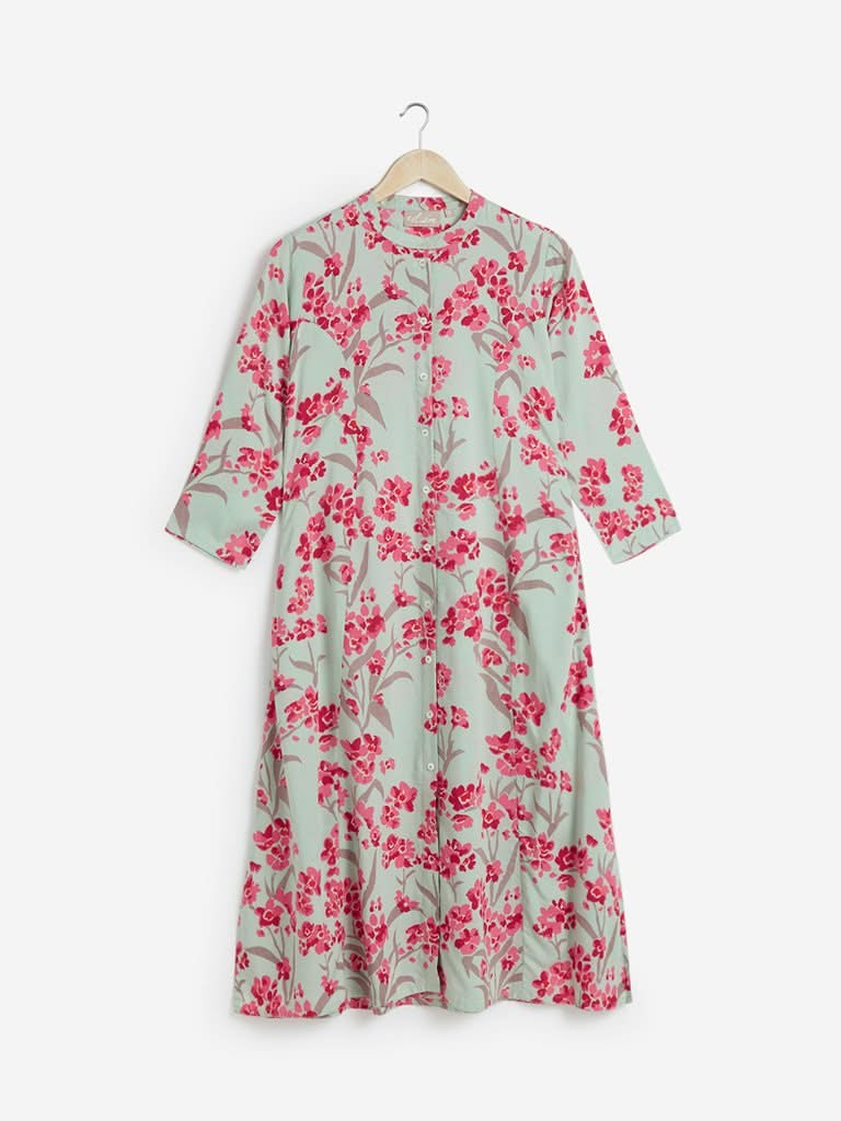 Utsa Mint Floral Printed A-line Kurta