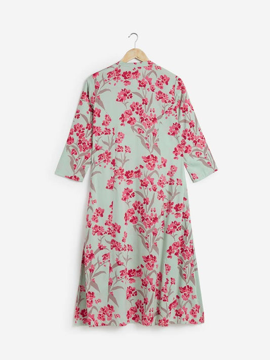 Utsa Mint Floral Printed A-line Kurta